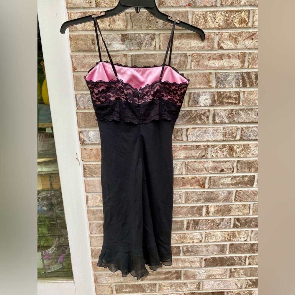 100% Silk 00s Express Black Lace & Pink Cocktail Dress - Picture 11 of 14